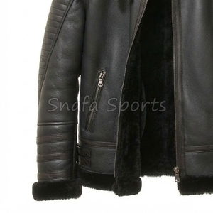 Veste bomber en cuir d'agneau véritable 100% OEM, noire, grande taille, pour homme, veste bomber en fourrure de mouton chaude pour l'hiver - Product Image 4