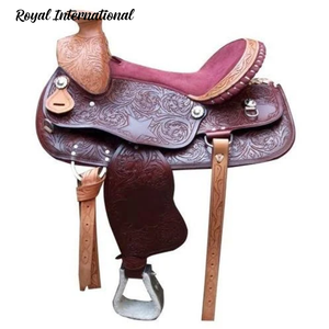 Premium Hand Tooled Western Horse Saddle Genuine Leather Barrel Racing Trail Riding Ranch <b>Equestrian</b> Comfort Tack Brown Saddle - Product Image 1