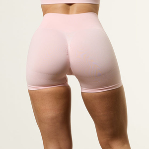 Conjunto de Shorts de Yoga de Cintura Alta Color Rosa, Transpirables, Deportivos, para Mujer, Corte Regular, Color Sólido, Cintura Elástica - Product Image 4
