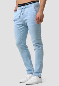 Jean cargo bleu déchiré pour homme 2026, coupe slim, taille haute, jambe droite, en denim enduit, avec braguette boutonnée - Product Image 3