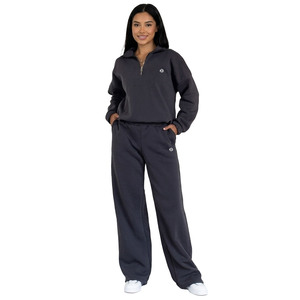 Ensembles de survêtements en polaire pour femmes, sweat-shirt à demi-zip et pantalon de jogging, tissu doux et épais, vente en gros, service de personnalisation de logo OEM - Product Image 1