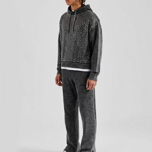 Ensemble de survêtement à capuche pour homme, gris foncé, imprimé à pois, manches longues, décontracté, 100% coton, vêtements d'automne avec poches latérales, taille élastique - Product Image 6