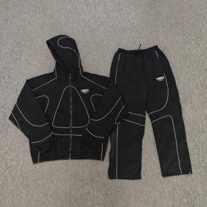 Ensemble de survêtement unisexe personnalisé en nylon pour homme, coupe-vent oversize patchwork respirant en maille, deux pièces - Product Image 2