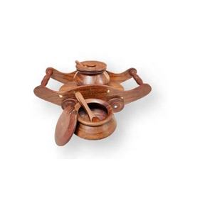 Chttney Handi en bois fait à la main de conception antique de haute qualité ou bol en bois avec cuillère pour la cuisine à domicile et les hôtels et restaurants - Product Image 5