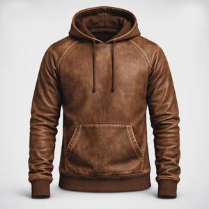 Sudadera con capucha personalizada de peso pesado con bordes doblados, estampado envejecido, corte desgastado, parche retro, estilo urbano para hombre. - Product Image 1