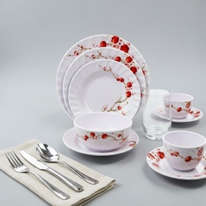 Round <b>Melamine</b> Dinner Plates <b>Bowl</b> Set with Customized Design Pigmented Technique Modern Style Durable Dishwasher Microwave Safe - Product Image 2