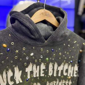 Streetwear 500gsm Men's French Terry Fleece Hoodies All Over Metal <b>Stones</b> Boxy Cropped Full Face Half Zip up Hoodie for Men - Product Image 2