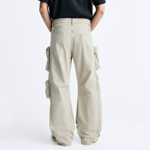 Jeans cargo noirs décontractés pour hommes avec logo personnalisé, poches, grandes tailles, prix de gros, prix bas, OEM - Product Image 2
