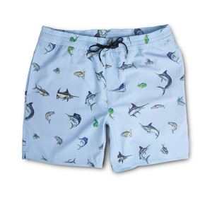 Men's <b>Light</b> Blue Sublimation Swim Shorts With Fish Print Quick Dry Drawstring Casual <b>Board</b> Shorts - Product Image 6