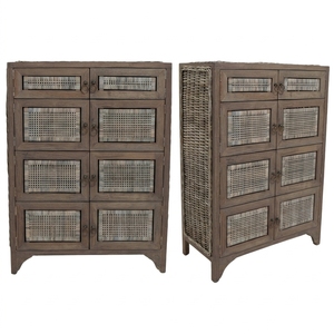 New Modern <b>Minimalist</b> Makassar Wooden Storage Cabinet Natural Rattan Webbing 8 Doors Chest Side <b>Table</b> Storage Nightstand - Product Image 1