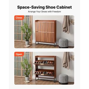 Scarpiera autoportante anti-ribaltamento in stile Mid-Century con 2 cassetti a ribalta e design scanalato - Product Image 3