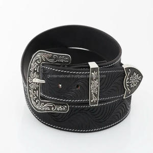 Ceinture sculptée à la main en cuir véritable pleine fleur pour hommes classiques avec boucle de cow-boy et boucle ceinture d'outillage en cuir occidental - Product Image 3