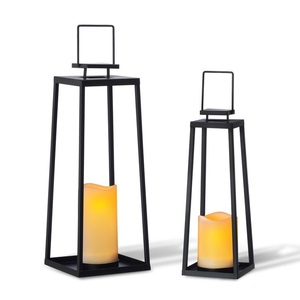 New Classic Selling Modern Stainless Steel & Glass <b>Lantern</b> In Shiny <b>Black</b> Finish Centerpiece For Outdoor Customized - Product Image 3