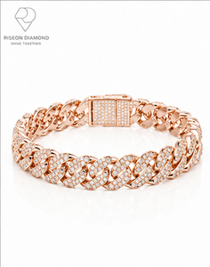 Premium Cuban link <b>bracelet</b> in rose gold with oversized links hand set lab grown diamonds luxury fashion statement jewelry - Product Image 1