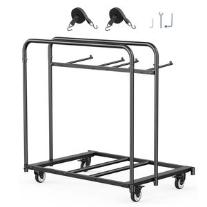 "Hotel Trolley Folding Chair Rack 400 LBS Capacity Heavy Duty <b>Swivel</b> 5 <b>Tables</b>+14 Chairs Chair Storage Dolly Chair Holder" - Product Image 1