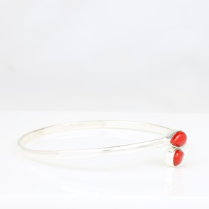 Wholesale 925 Sterling Silver Plated Natural <b>Red</b> Coral Opaque Gemstone Teardrop Cuff Bangle Boho Minimalist Two Stone <b>Bracelet</b> - Product Image 2