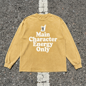 Camiseta de Manga Larga para Mujer, Cuello Redondo, Estilo Casual Holgado, 100% Algodón Jersey, Estampado Streetwear, Modelo Main Character Energy Only - Product Image 1
