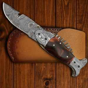 Couteau de poche artisanal en acier Damas en forme de poisson avec manche en bois de haute qualité pour le camping en plein air, la survie, qualité industrielle OEM - Product Image 4