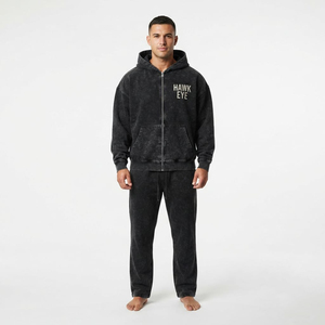 Conjunto Deportivo de Dos Piezas para Hombre, de Buena Calidad, Lavado Ácido, Sudadera con Capucha Oversize con Cierre Completo y Bolsillo Canguro - Product Image 4