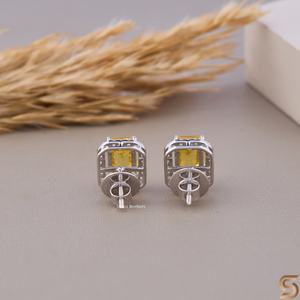 Boucles d'oreilles clous halo en or massif 10K avec CZ jaune taille émeraude, bijoux élégants et étincelants pour femme, style cadeau intemporel - Product Image 6