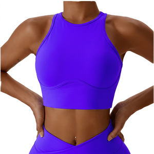Sujetador deportivo de espalda cruzada para mujer, color blanco, soporte medio, cuello redondo, color liso, de elastano y poliéster, ajuste ceñido. - Product Image 6