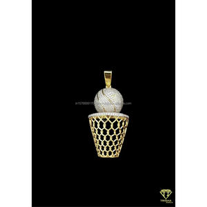 Collier pendentif de basket-ball haut de gamme pour hommes et femmes avec diamants de laboratoire sertis à la main en argent sterling 925 - Product Image 6