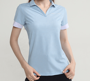 เสื้อโปโลผู้หญิงขายส่ง ผ้าฝ้าย 100% เสื้อโปโลคอปก แถบลาย แนวลำลอง ทรงเข้ารูป ระบายอากาศได้ดี รับผลิตตามแบบ OEM - Product Image 1