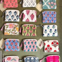 Dompet Koin Vintage Berkualitas Tinggi, Kecil, Tahan Lama, Ramah Lingkungan, Buatan Tangan dari Katun, Dompet Resleting Bermotif Bunga, Dompet Mini untuk Uang Receh dan Kartu