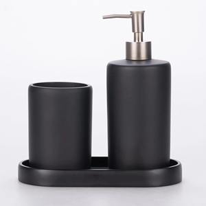 Distributeur de savon noir minimaliste avec plateau, idéal pour le comptoir de salle de bain, l'évier de cuisine, support pour savon liquide et décoration moderne - Product Image 1