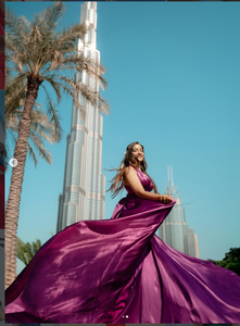 Nuevo Vestido Largo Elegante Morado de Seda Satinada para Sesión de Fotos, Estilo Dubái, Vestido de Noche de Satén - Product Image 2