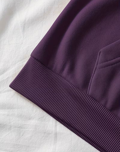 Women Purple Hooded Sweatshirt Jogger Set Solid Color Two Piece Tracksuit Casual Loose Fit Full Sleeve Knitted Cotton - Product Image 4