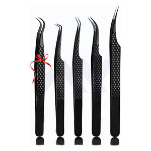 Pince à épiler professionnelle en acier inoxydable à 5 pointes diamantées, pointe en fibre noire, pour extensions de cils, outil de beauté - Product Image 1