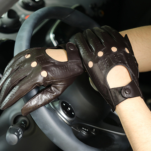 Gants de conduite en cuir véritable souple pour hommes, gants de course vintage sans doigts, gants de conduite sportifs respirants - Product Image 4
