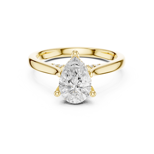 Anillos de compromiso clásicos con forma de lágrima, oro amarillo de 14 quilates, diamante cultivado en laboratorio IGI de 2 quilates con corte de pera y halo oculto. - Product Image 1