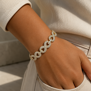 Pulsera de Cadena con Diamantes Redondos Engastados, Oro Amarillo Vermeil de 14K, Micro Pavé de Moissanita, Joyería Hip Hop, Accesorio de Moda - Product Image 5