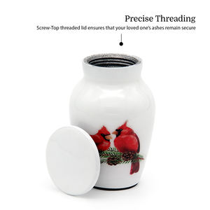 Ensemble de 4 urnes commémoratives en alliage d'aluminium imprimées de petits oiseaux, style Art Déco, faites à la main, idéales pour offrir en famille - Product Image 3