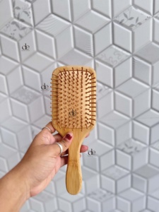 2026 New Design Handmade Hand Tooled Leather Wooden Hair Brush With Pink & Black Checkered Pattern Minimalist Design - Product Image 5