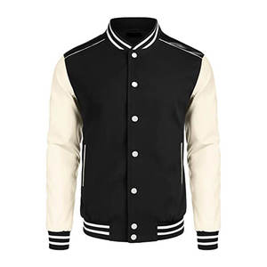 เสื้อแจ็คเก็ตวาร์ซิตี้สีดำขาวสำหรับผู้ชาย แจ็คเก็ตเบสบอลแบบ Letterman สั่งทำได้ ชุดทีม ขายส่ง - Product Image 2