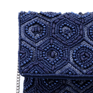 Sacs à bandoulière ethniques faits à la main en satin <span class=keywords><strong>bleu</strong></span> <span class=keywords><strong>marine</strong></span> et perles pour femmes, sacs de soirée, sacs à main de luxe, sacs bohèmes géométriques - Product Image 5