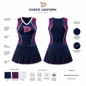 Wholesale Sublimated Cheerleading Uniform Custom Pink Hexagon Design Women's Teamwear Outfit & Pleated <b>Skirt</b> - Product Image 6