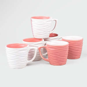White and Pink Textured Ceramic <b>Tea</b> <b>Cup</b> <b>Set</b> of 6 - Product Image 1