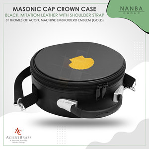 Masonic Crown Cap Case ST Thomas Of Acon Black Leather, Embroidered Emblem (Gold) - Product Image 3