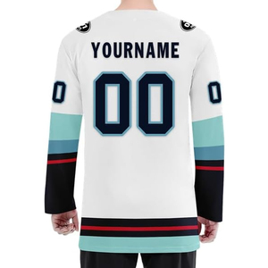 เสื้อฮอกกี้แบบกำหนดเอง OEM ขายส่งจากผู้ผลิตในสหรัฐอเมริกา ชุดฮอกกี้น้ำแข็งแบบสั่งทำพิเศษ พิมพ์ลายแบบ Sublimation ปักโลโก้ จำนวนมาก 100% - Product Image 3
