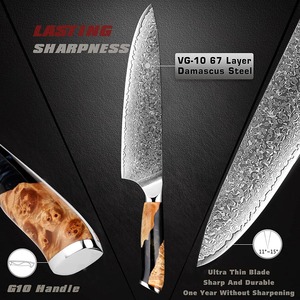 Custom Handmade Modern Chef <b>Knife</b> Extra <b>Sharp</b> Forged Damascus Steel Blade 8in Length Ambidextrous 3.0mm Thickness Resin+Wood - Product Image 5
