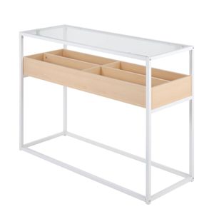 Contemporary <b>Display</b> Console <b>Table</b> in White Metal Natural Wood and Clear Glass Premium Home Dcor by - Product Image 3