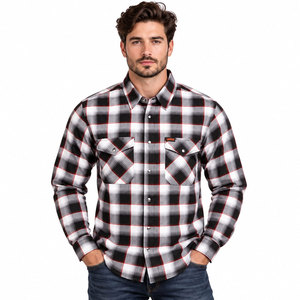 Men's Black and <b>White</b> Plaid Flannel <b>Shirt</b> <b>Long</b> <b>Sleeve</b> Button Up Casual Top with Chest Pockets - Product Image 2