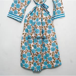 Kimono Tradicional con Estampado Floral, 100% Algodón, para Mujer, Verano, Cuello en V, Largo Completo, Manga Tres Cuartos, Cierre con Cordón - Product Image 6