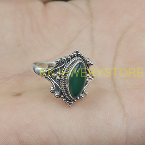 Natural Green Onyx GemstoneMarquise <b>Ring</b> 925 Sterling Silver Handmade Vintage Boho <b>Statement</b> <b>Ring</b> Artisan Filigree Jewelry Gift - Product Image 6