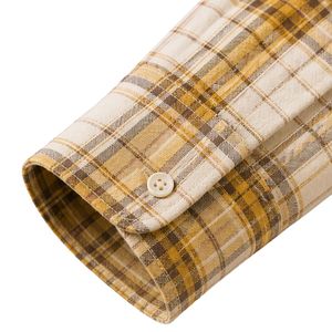 Chemise à manches longues pour homme en coton à carreaux beige moutarde doré, décontractée, boutonnée, personnalisable, vente en gros, vêtements de mode - Product Image 4