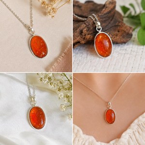 Pendentif ovale style ambre fait main en argent sterling 925 plaqué or, collier vintage bohème pour femme par NIKHIL GEMS - Product Image 2
